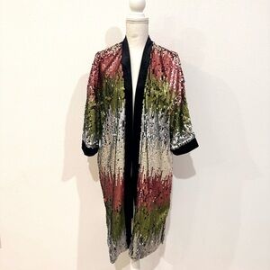 Miss Me Multicolor Sequin Jacket Kimono Velvet Trip Size Medium